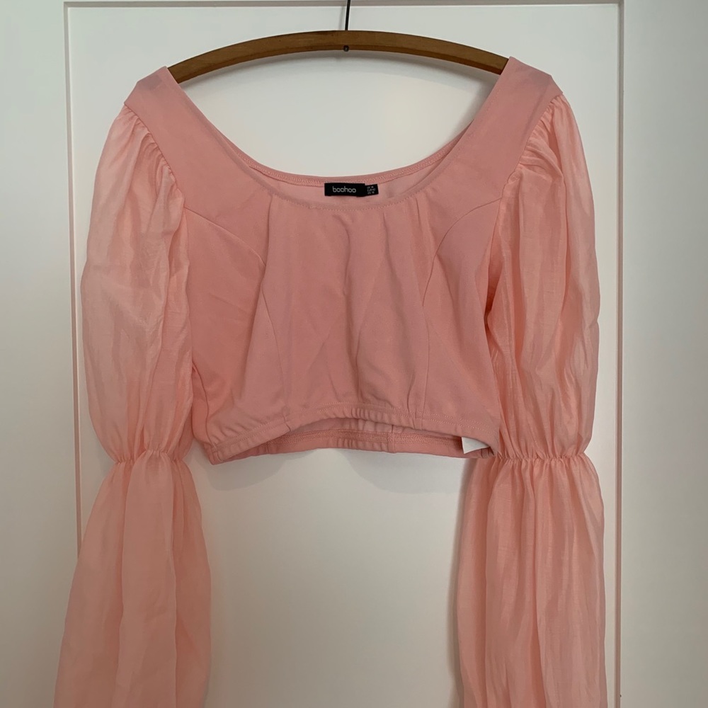 Pink puff sleeve top from Boohoo.